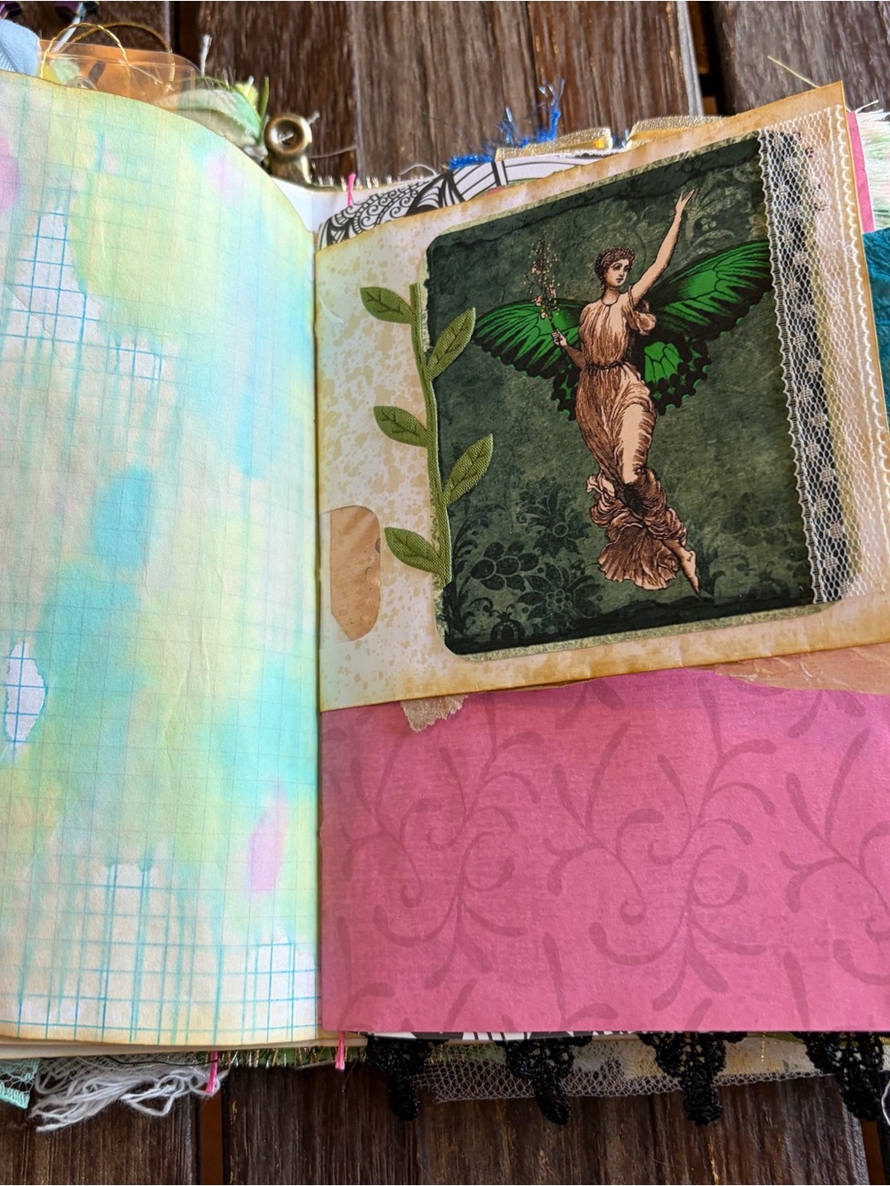 Fairy Junk Journal Gold Floral Denim Boho Grungy Decorated 3 Sig Softcover - Picture 10 of 16